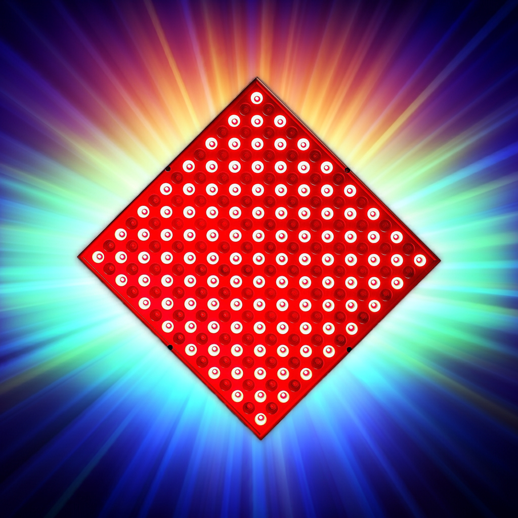 Healin' Red device with infrared circles showing rainbow prismatic sunburst